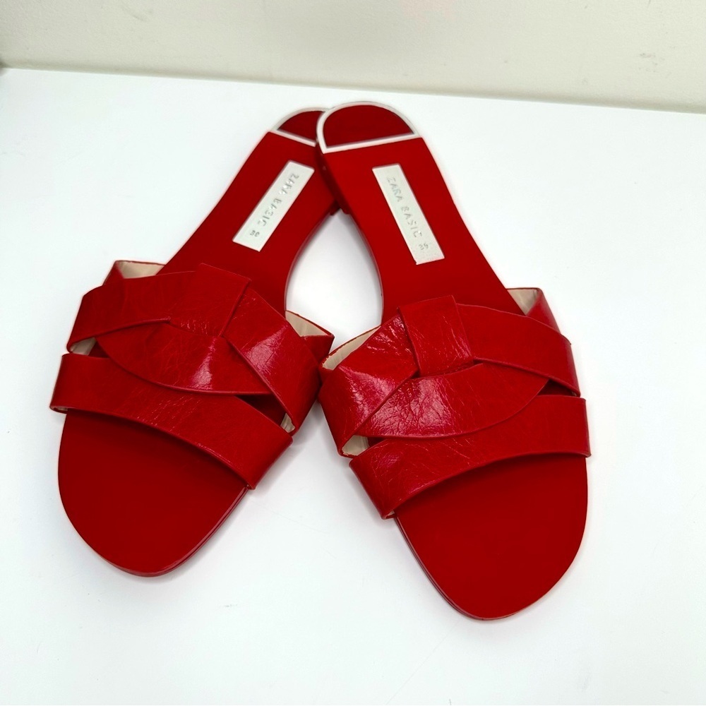 Zara Red Leather Slide Sandals